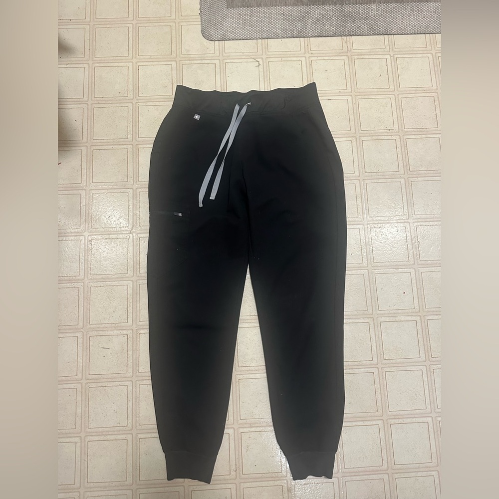 Figs Black Joggers with Gray Drawstrings